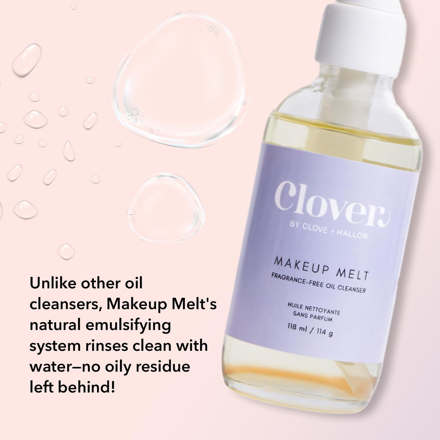 Clover Makeup Melt Milky Cleansing Oil | Gentle Makeup Removal, Skin-Friendly Formula and Residue-Free Rinse | Cruelty-Free & Vegan Face Oil - 4 oz (118 ml)