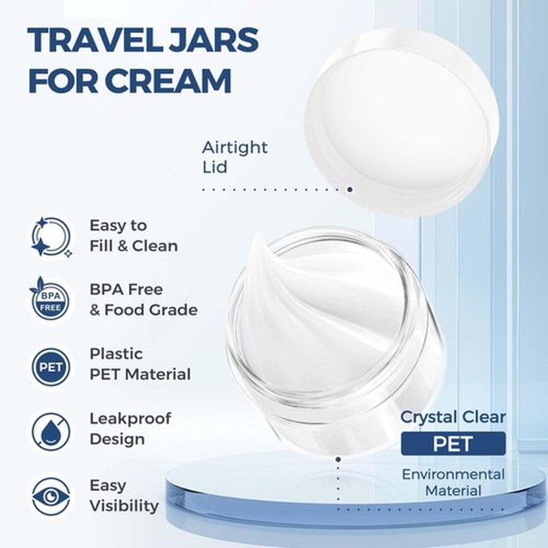 100 ml Travel Containers for Creams, Elumeiro 3.4oz Travel Size Containers for Toiletries Small Plastic Cream Jars with White Lid for Cosmetic Face Hand Body Cream TSA approved