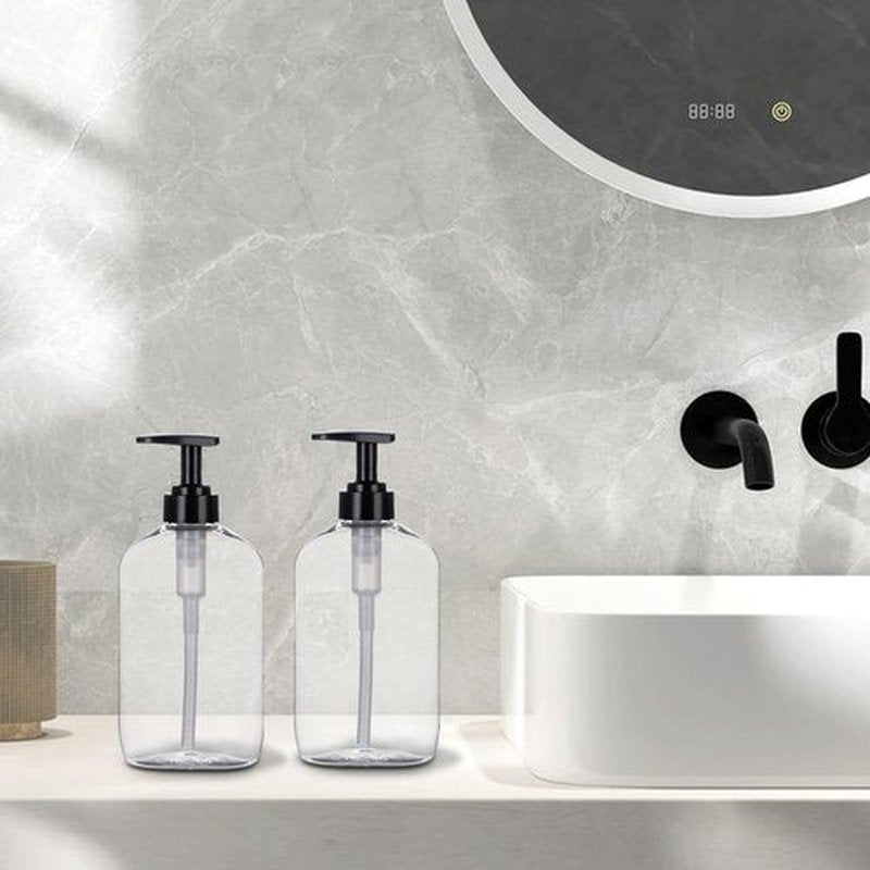 Yebeauty Pump Bottle Dispenser, 20oz 600ml Empty Plastic Shampoo and Conditioner Dispenser, Refillable Shower Soap Dispenser Pump Bottle Containers for Bathroom Kitchen, 2 Pack Clear