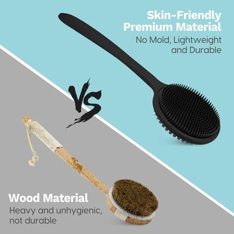 VWMYQ Silicone Back Scrubber for Shower, 17in Lengthen Long Handle Body Brush, Double Sided Shower Brush for Shower Exfoliating and Massage Can Produce Rich Foam, Long Handle Back Scrubber for Men