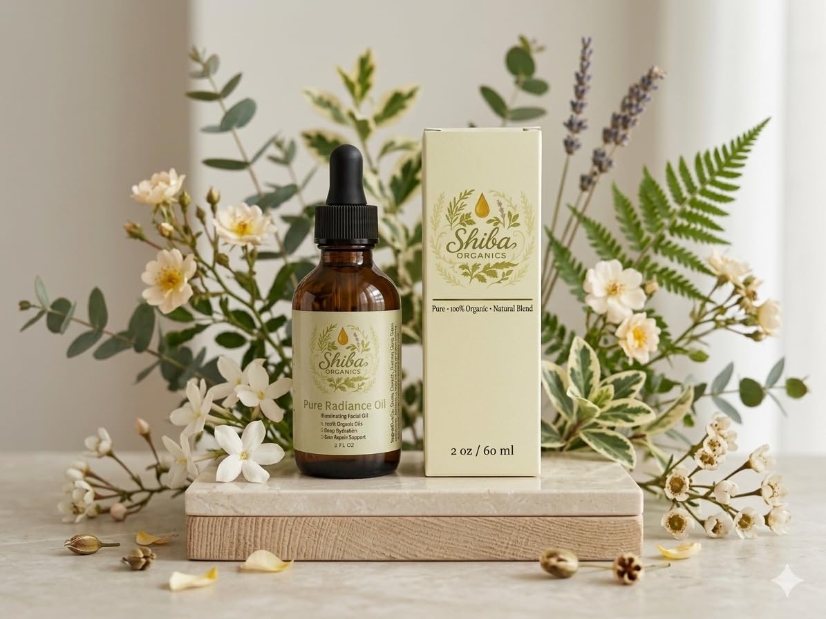 Shiba Organics Pure Radiance Oil - Face Oil for Glowing Skin, Hydrating Facial Oil with Rosehip, Jojoba & Pomegranate. Lightweight Botanical Face Oil for Dry, Dull Skin - Natural Glow Oil Moisturizer