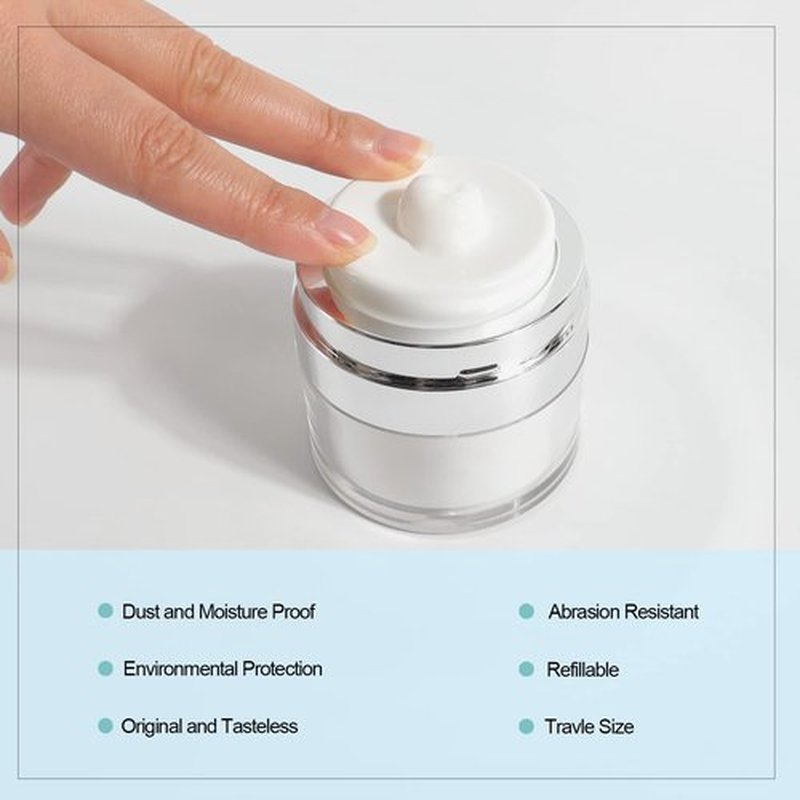 2Pack 15ml Airless Pump Jar - 0.5 Oz Moisturizer Pump Dispenser, Travel Lotion Container Vacuum Bottle for Skin Care, Thick Moisturizer, Skincare Cream