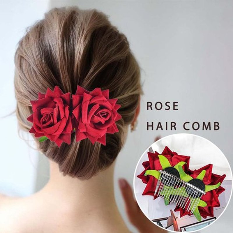 Foyte Flower Bride Wedding Hair Comb White Rose Headpieces Bridal Side Combs Purple Floral Bridesmaid Hair Accessories for Women (Rose)