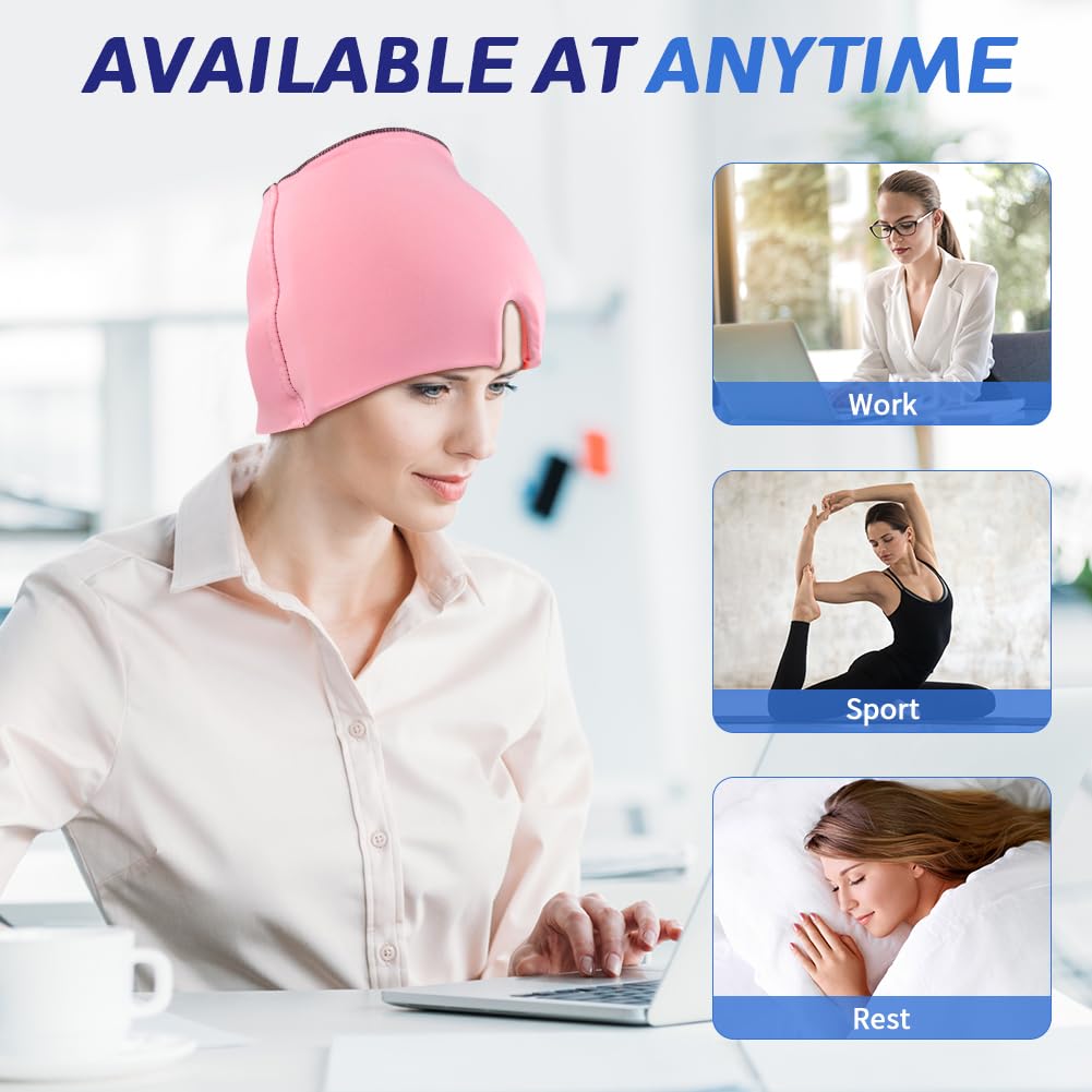 Migraine Relief Cap, Soothing Headache Ice Face Mask Products, Hot and Cold Therapy, Migraine Headache Relief Cap for Migraine, Sinus, Puffy Eyes, Tension, Stress and Hangover(Pink)