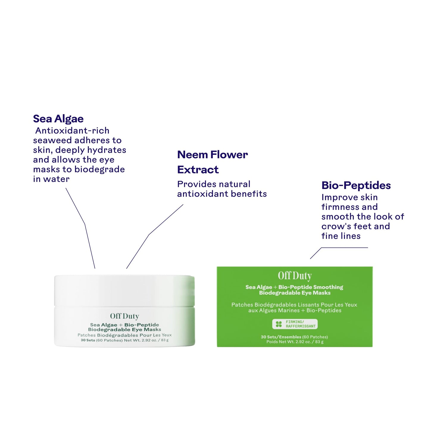 Three Ships - OffDuty Sea Algae + Bio-Peptide Smoothing Biodegradable Eye Masks | Firm, Smooth, Refresh Under Eye Skin | Cruelty-Free, Vegan, Paraben-Free, Sensitive Skin Safe (30 Sets | 2.96 oz)