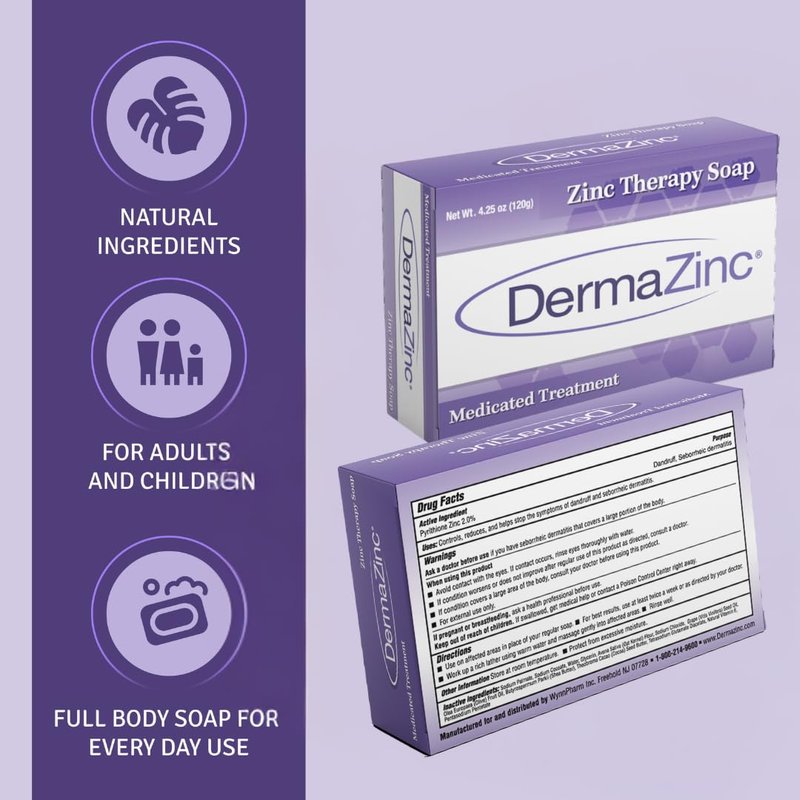 DermaZinc Therapy Soap, Zinc Soap for Skin, Skin Disorder Relief for Psoriasis, Dermatitis, Eczema, and Other Condition Symptoms (Pack of 3)