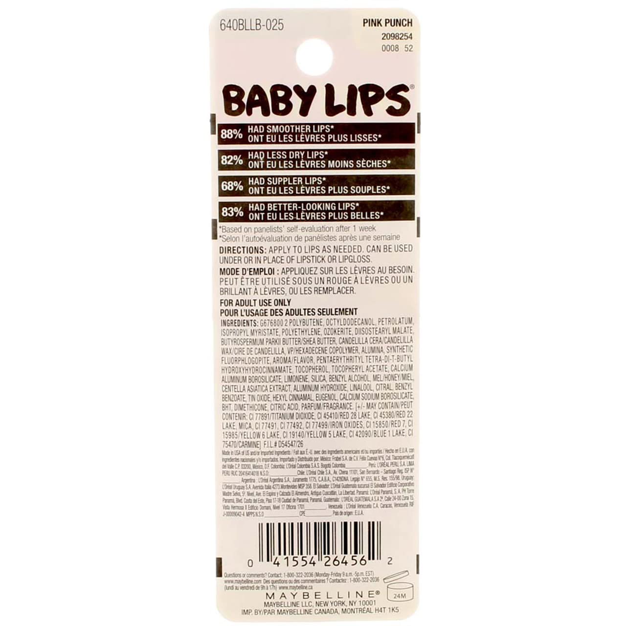 Myb Baby Lips Balm Pink P Size .15 O Maybelline Baby Lips Balm Pink Punch .15 Oz