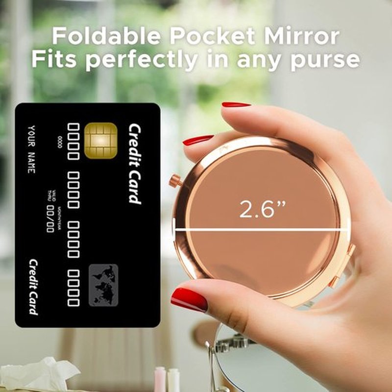 QearFun Small Compact Mirror for Purses, Bling Diamond Rose Gold Mini Pocket Mirror, Luxurious Rhinestone Tiny Magnifying Mirror Gift for Women & Girlfriend Bridesmaids Wedding Favors Travel Makeup