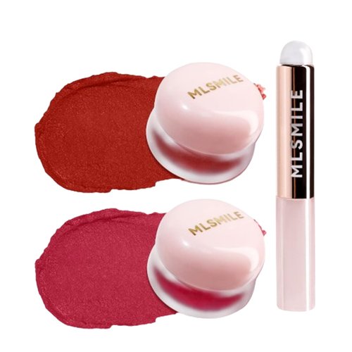 Lip Pudding Pot, Lip & Cheek Blurry Pudding Pot, Blurring Makeup Blush, Buildable Lightweight, Multi-Use Soft Matte Velvet Finish,With A Lip Pudding Pot Brush (02 crush+06 hickey)