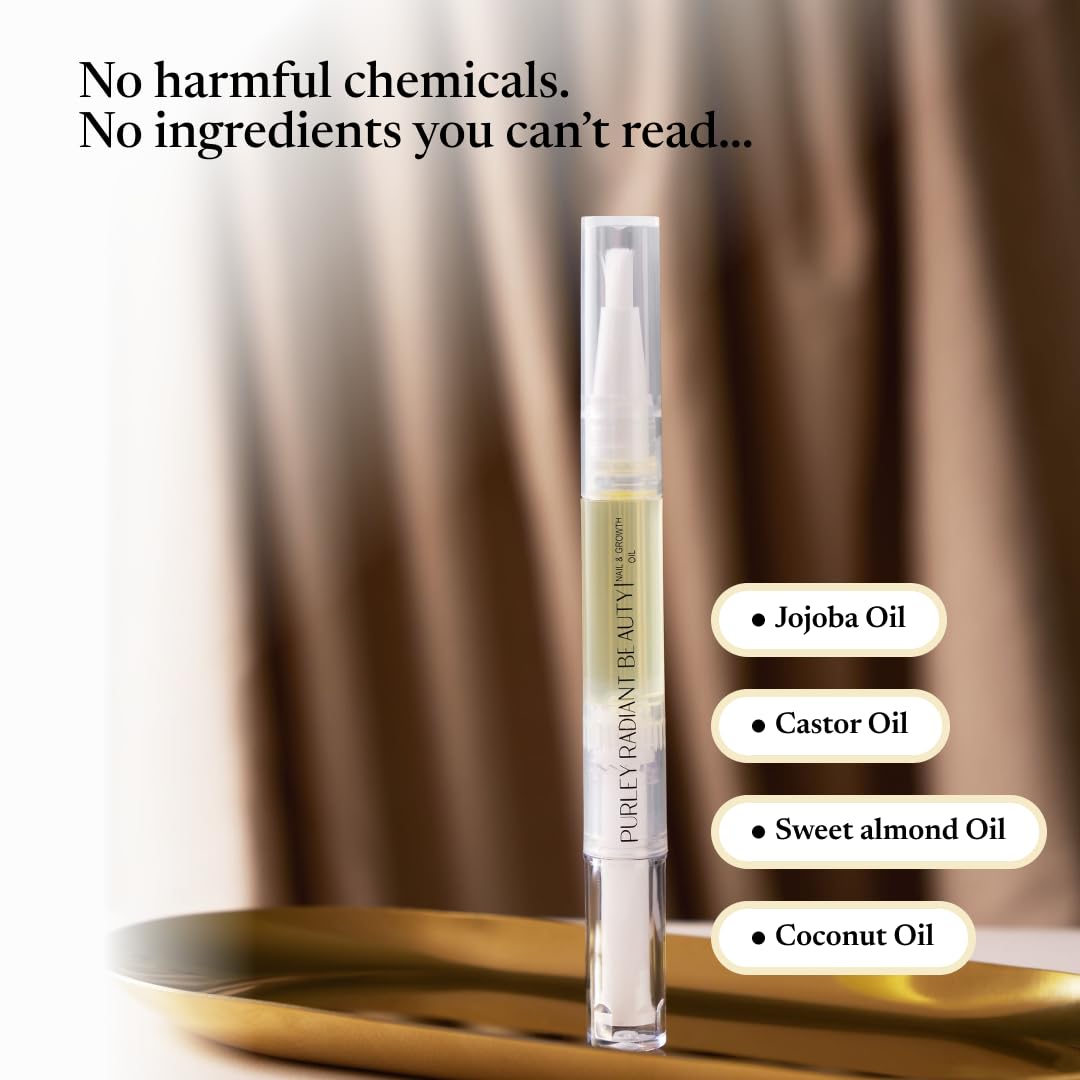 Purely Radiant Beauty Nail Growth Oil – Natural Cuticle Serum for Stronger Nails & Healthy Growth | Jojoba, Castor, Coconut & Argan Oils | Prevents Breakage, Peeling & Brittleness (3ml)