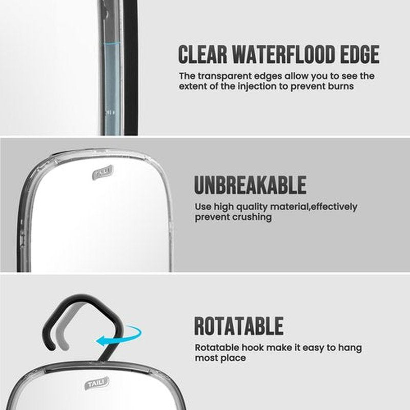 TAILI Shower Mirror Fogless for Shaving, Removable Fog Free Wall Hanging Mirror for Travel Camping, Shower Accessories, Bathroom Mirror, Portable, Shatterproof - for Men and Women(Black)