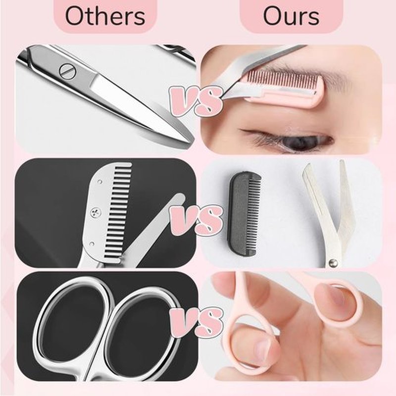 Eyebrow Trimmer Scissors for Women,Non-Slip Stainless Steel Eyebrow Scissors with Comb,2 in 1 Portable Professional Eyebrow Trimmer,Eyebrow Razor Makeup Tool (3 Pcs (Black))