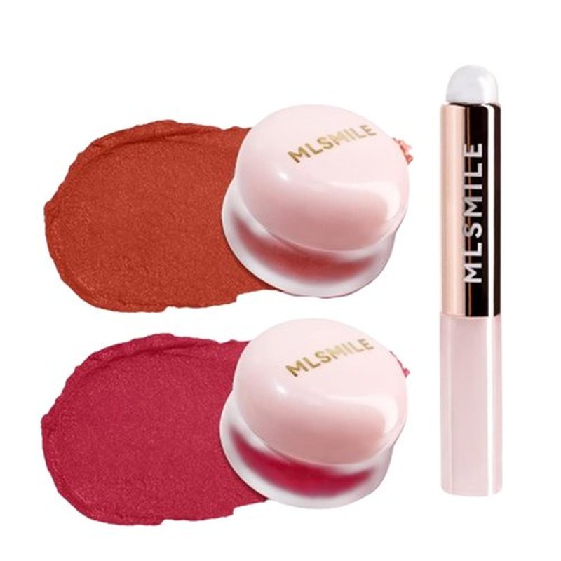 Lip Pudding Pot, Lip & Cheek Blurry Pudding Pot, Blurring Makeup Blush, Buildable Lightweight, Multi-Use Soft Matte Velvet Finish,With A Lip Pudding Pot Brush (01 meet+06 hickey)