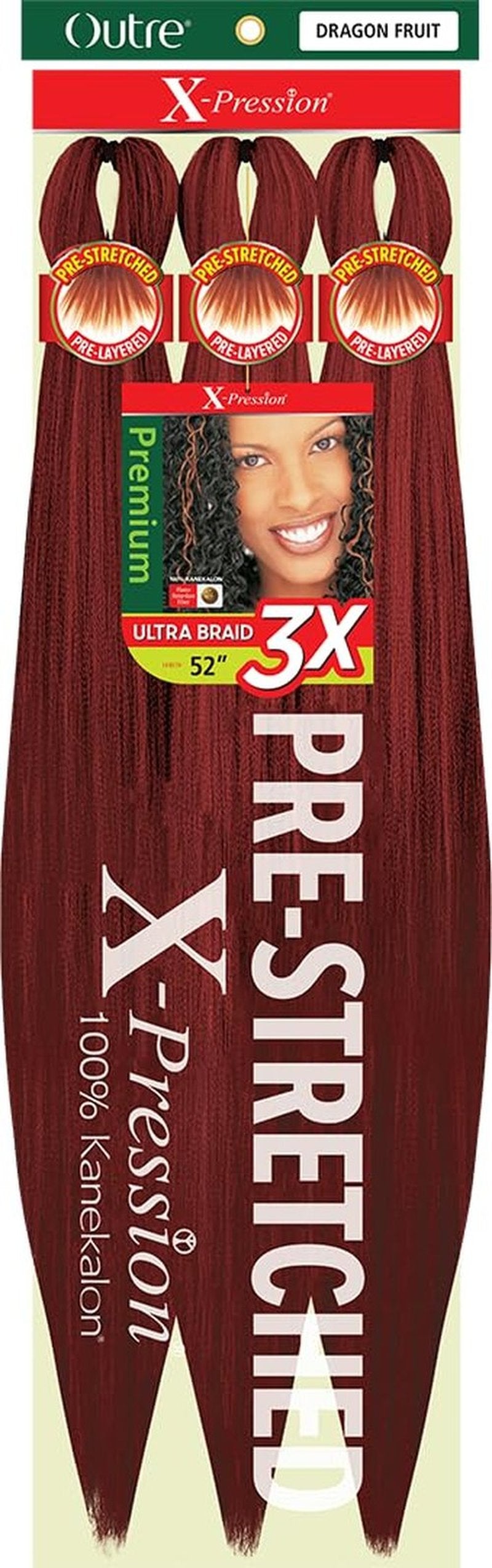 [5 PACK DEAL] Outre X-Pression Braid-Pre Stretched Braid 52" 3X 5 Packs (DRAGON FRUIT)