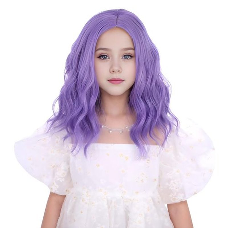 DUDUWIG Mixed Purple Wig for Kids Girls Short Light Purple Wavy Curly Wig Child Purple Side Part Wigs for Dress Up Party Cosplay Synthetic Wigs Hairnet Include