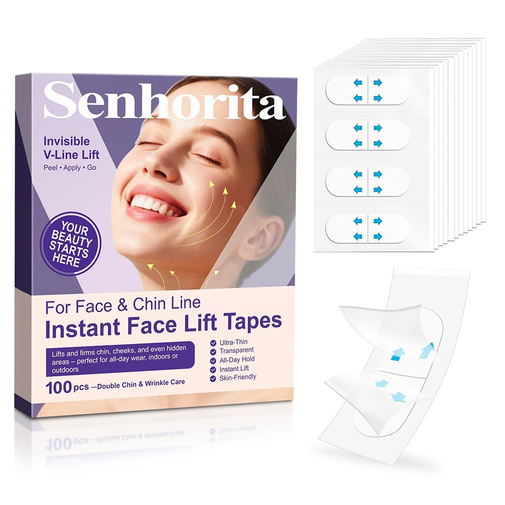 Zcotsu Face Lift Tape 100Pcs – Instant Face Lifting Tape, Invisible Strips to Hide Double Chin, Smooth Wrinkles & Lift Saggy Skin, Waterproof & Elastic