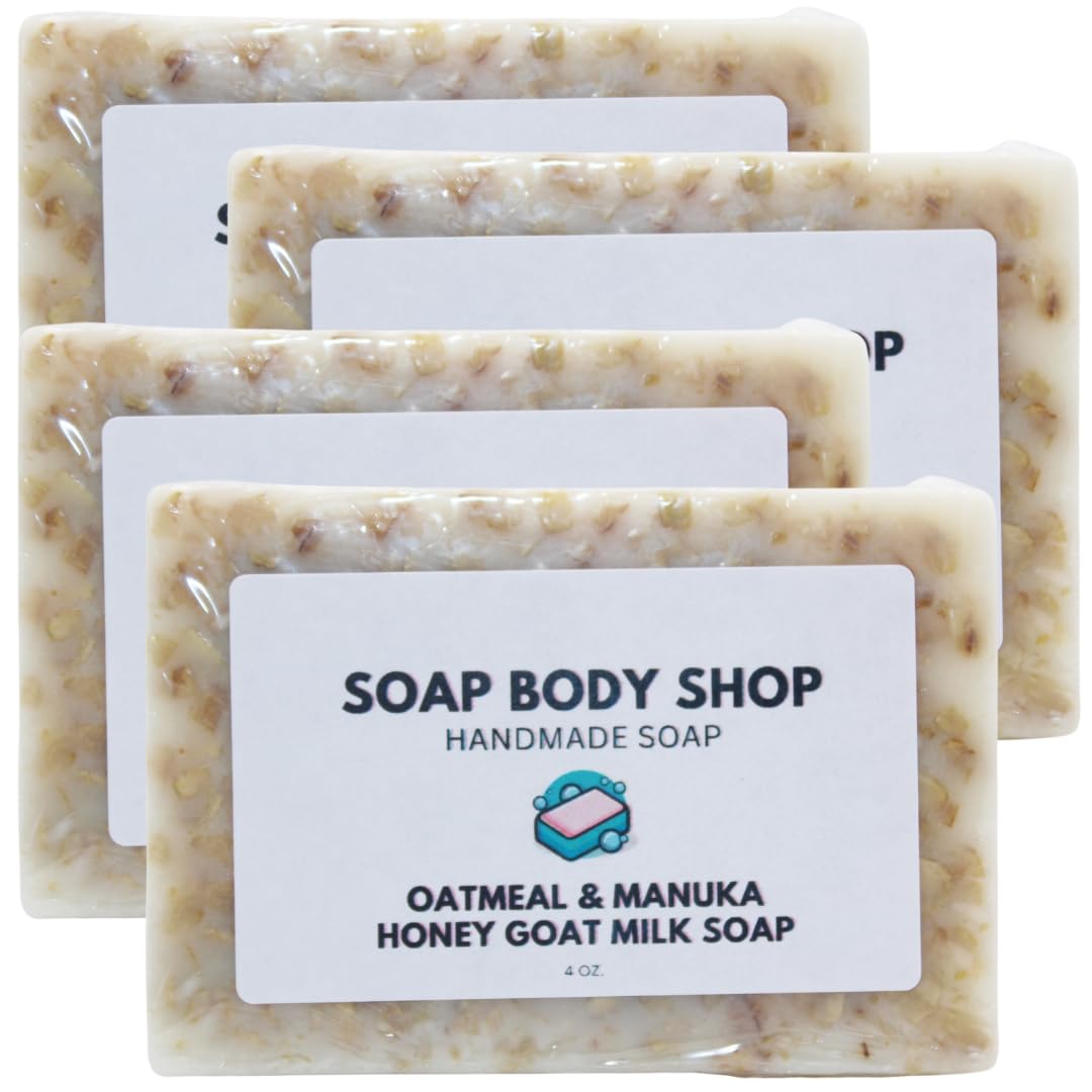 Oatmeal & Manuka Honey Goat's Milk Handmade Soap – Face & Body Cleansing Bar, Oatmeal Soap, Honey Soap, Light Exfoliating Soap, Rich Creamy Lather, Daily Cleansing Soap, 4 oz (4 Pack)