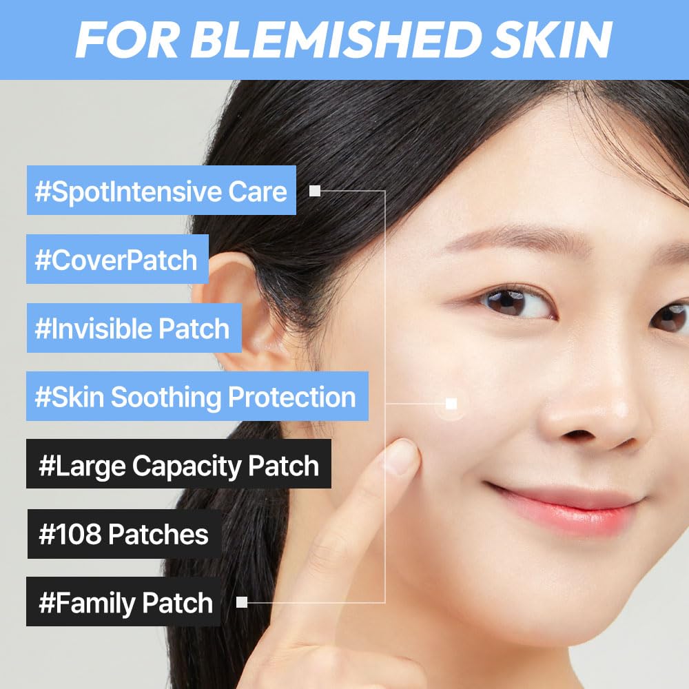 G9SKIN Zero Solution Spot Cover Patch - Hydrocolloid Pimple Patch, 108 Invisible Acne Patches for Face, Ultra-Thin Beveling Edge Spot Treatment, Waterproof Blemish Cover Stickers (10mm & 12mm Sizes)