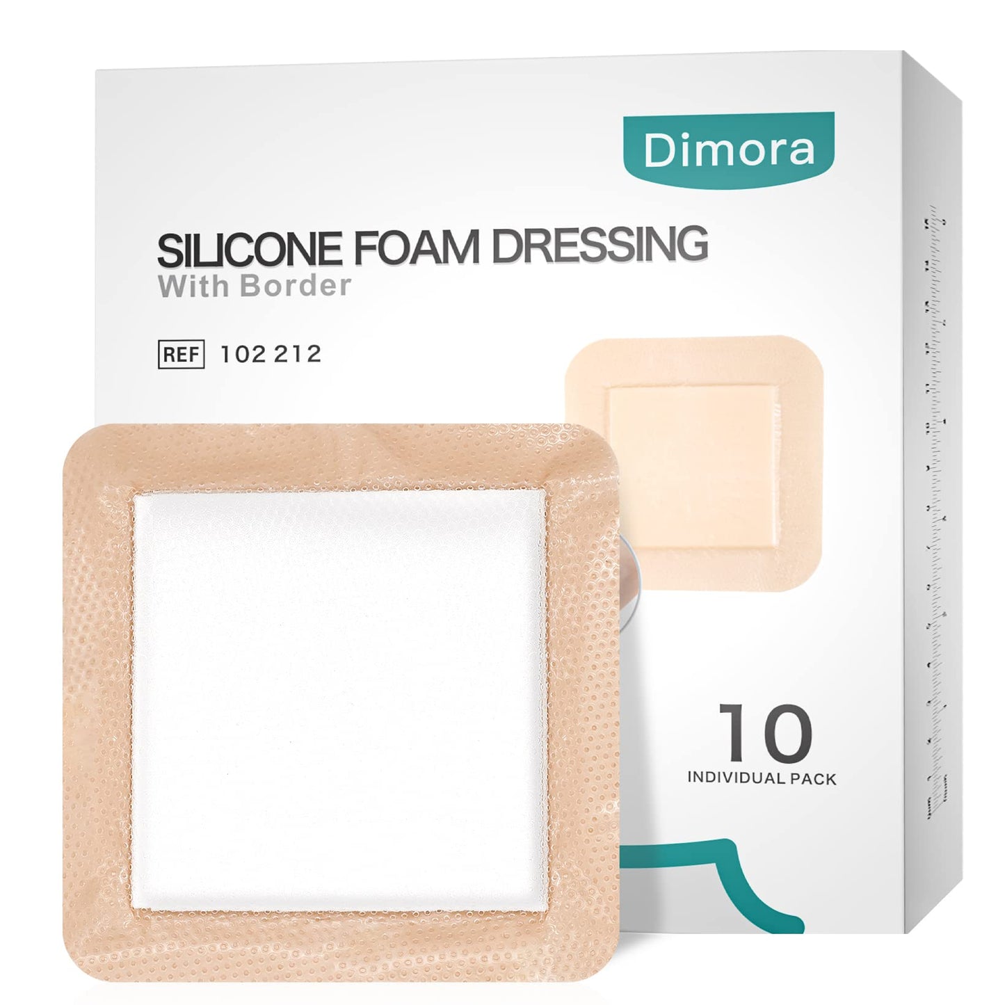 Dimora Silicone Foam Dressing 6"x 6"(10PCS), Silicone Foam Dressing with Border Adhesive 6"x6" Waterproof Wound Dressing Bandage for Wound Care 10 Pack