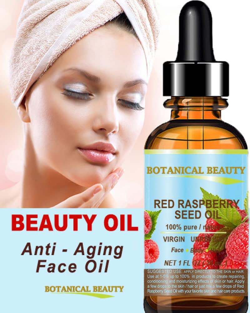Botanical Beauty RED RASPBERRY SEED OIL 100% Pure Natural Virgin Unrefined Undiluted Cold Pressed Carrier Oil for Face, Skin, Hair, Body, Nails. Rich in Vitamin C, Vitamin E (1 Fl Oz)