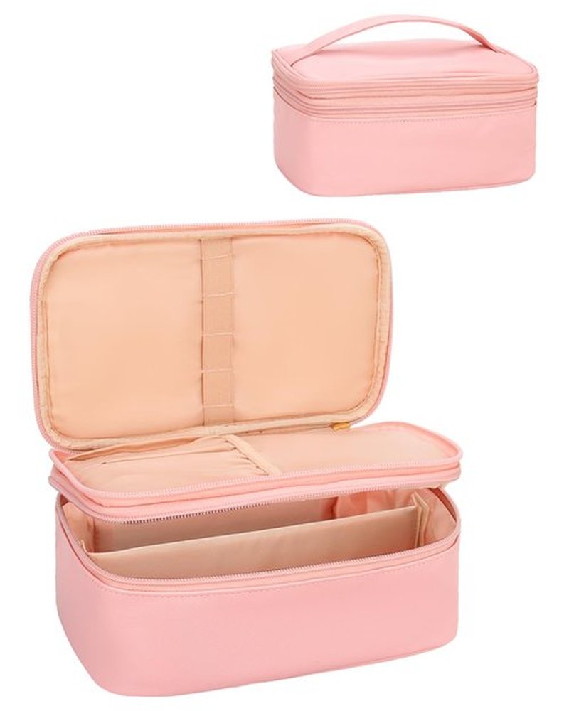 Relavel Pink Makeup Bag,Travel Makeup Organizer Bag, Large Capacity Cosmetic Bags For Women Makeup Brush Holder Storage Toiletry Organizer (Pink)
