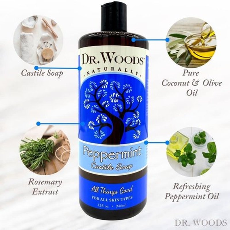 Dr. Woods Pure Peppermint Liquid Castile Soap, 32 Ounce (Pack of 2)