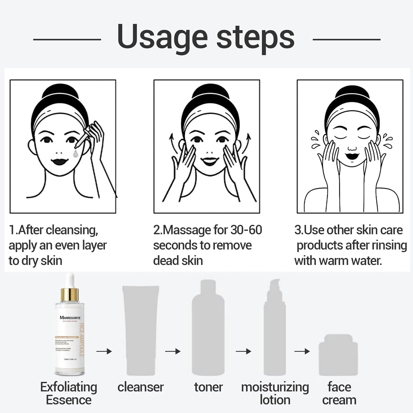 MARREGORYE Beauty Peel Shot Glow Rice Ampoule Duo Exfoliating Essence, Black Rice Exfoliant Face Scrub for Hydrating & Blackhead Remover, Body Care 100ml (Rice Exfoliant Essence)