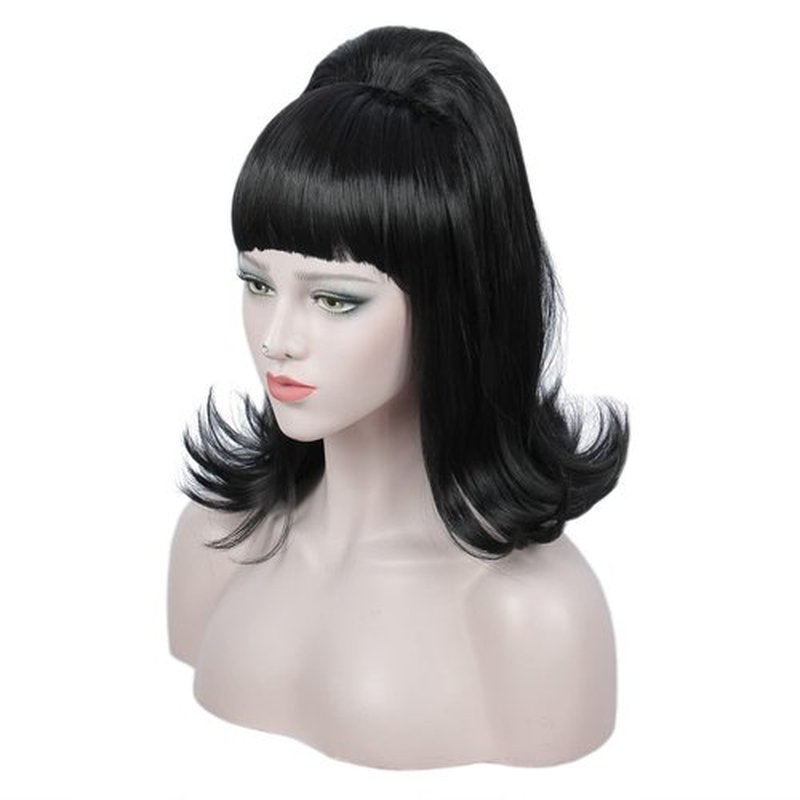Linfairy Retro Short Black Wig Big Bouffant Beehive Wigs for Women fits 50s 80s Costume