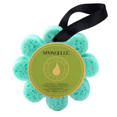 Spongelle Coconut Verbena Wild Flower Buffer Body Scrubber | Bath & Shower Loofah for Women | Exfoliator with Body Wash Infused Sponge | 14+ uses