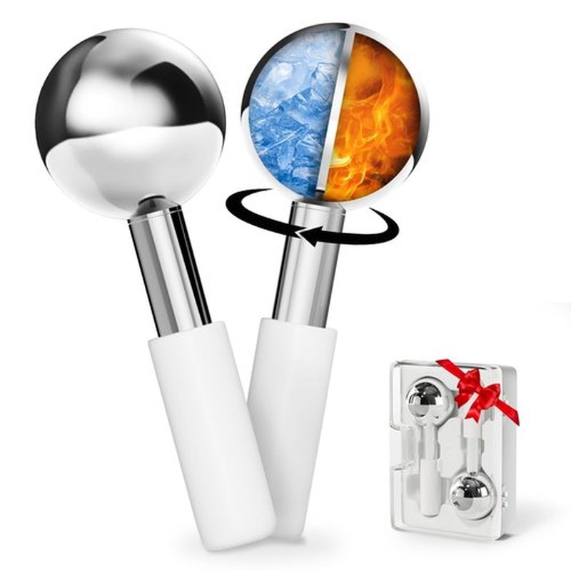 360 Rotating Ice Globes for Face, Unbreakable Stainless Steel Facial Massager, Ideal Skincare Cryo Globes with Carry Case, Ice Roller Ball for Face & Eyes Puffiness Relief - Estheticians Approved