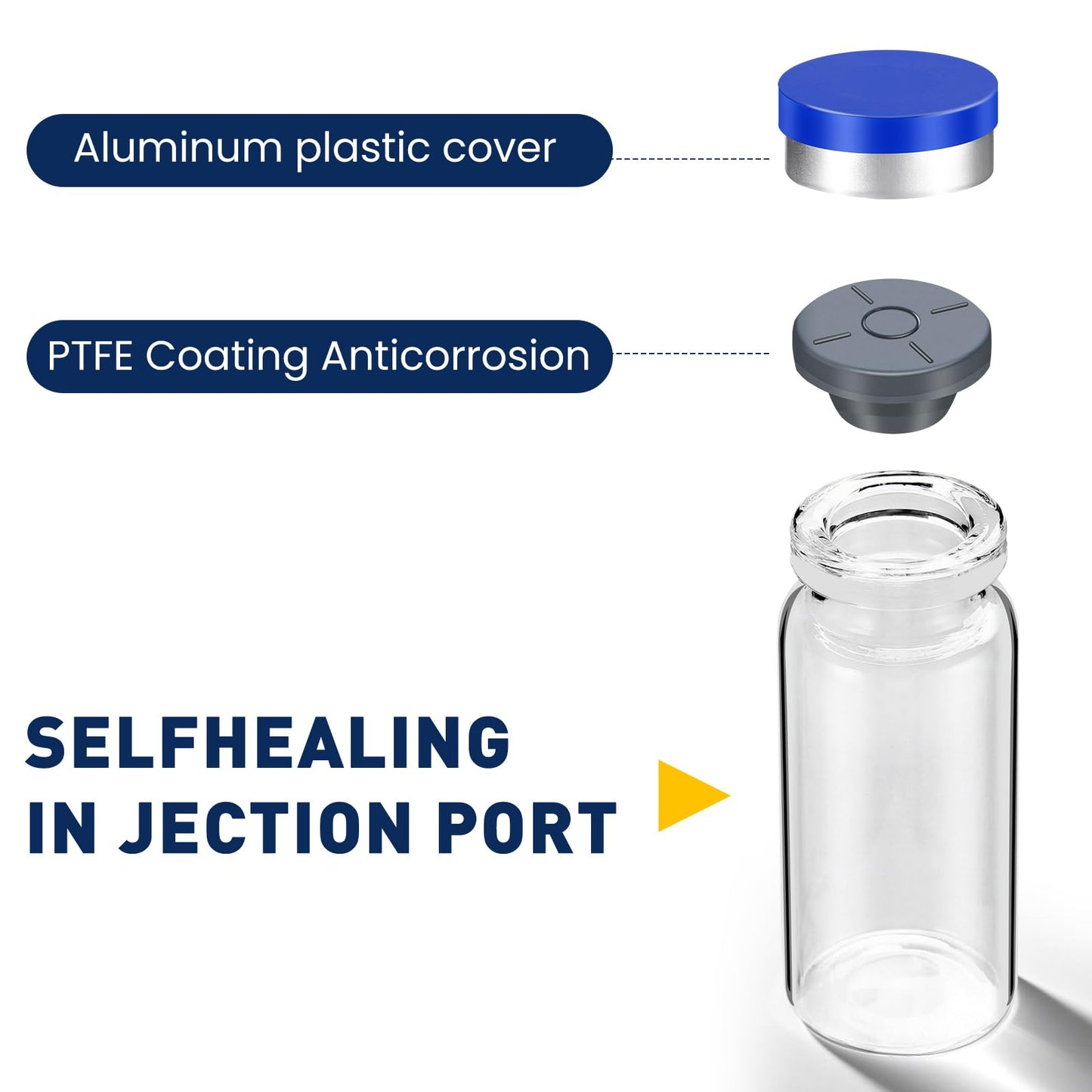 10ml Sterile Vials with Self Healing Injection Port and Sealing Cap, Glass Sterile Vials for Injections 20 Pack（Empty Vial, No Liquid）