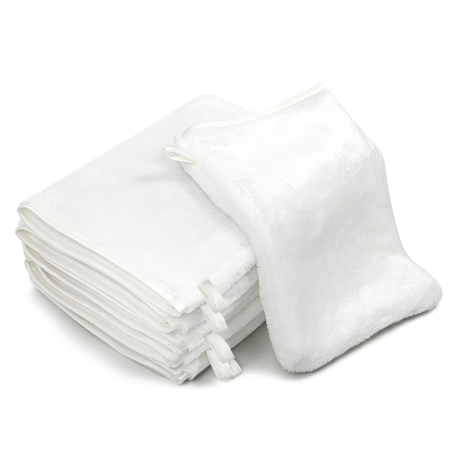 PHOGARY 6 Pack Microfiber Face Washcloths Facial Wash Mitts, 7.8"x5.1" Soft Flannel Towel for Washing Face, Reusable Makeup Remover Absorbent Easy-Dry Puffy Washcloths with Hanging Loop, White