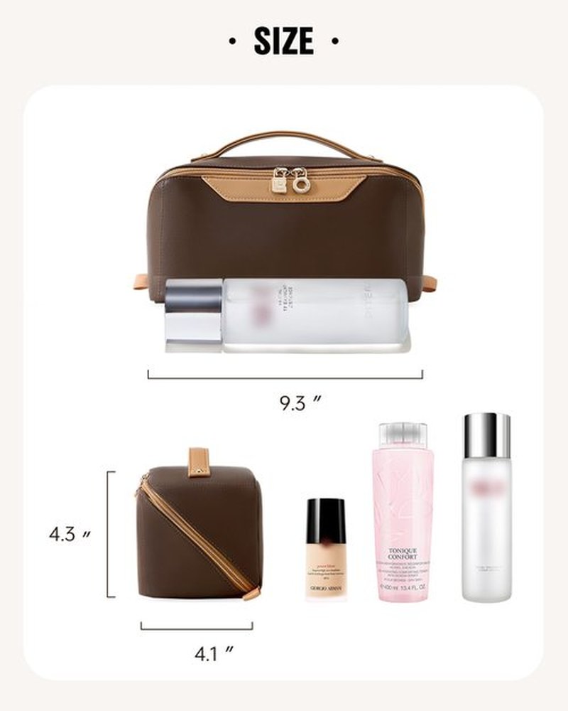 EACHY Travel Makeup Bag,Large Capacity Cosmetic Bags for Women,Waterproof Portable Pouch Open Flat Toiletry Bag Patchwork Makeup Bag (DK-Brown)