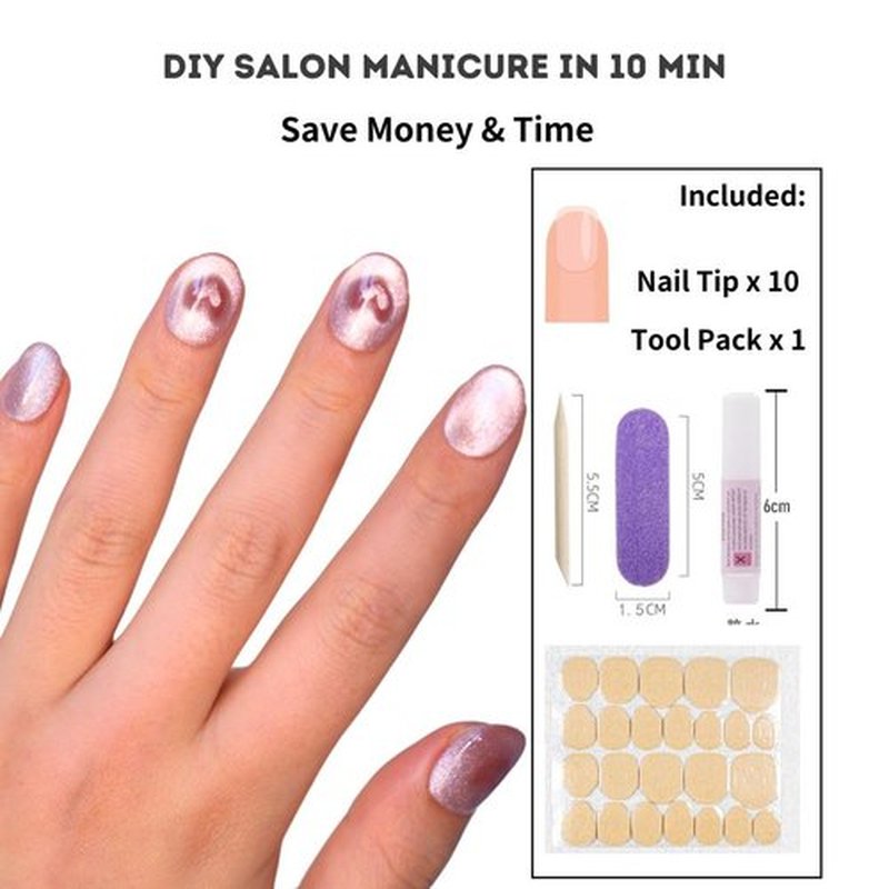 Hanakoko Press on Nails Handmade Nails 3D Press on Nails Short Medium Oval Almond Nails Fake Nails Glitter Cat Eye Nails Gel Nails Durable Reusable False Nails 10 Pcs (Cat Eye Heart Pink, S)