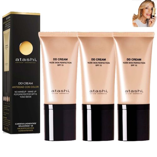 Atashi DD Cream, DD Cream Antiedad De Atashi, Atashi DD Cream Con Color Antiedad, DD Cream De Atashi, Atashi DD Cream Nude Skin Perfection for Mature Skin (Tono Claro*3, 50ml)