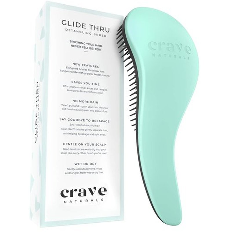 Crave Naturals BIGGIE Glide Thru Detangling Brush - Detangler Hairbrush for Wet or Dry, Curly or Straight Hair - Gentle on Tangles, Ideal Hair Brush and Comb for Adults and Kids - 8.4x3.4-Inch (Mint)