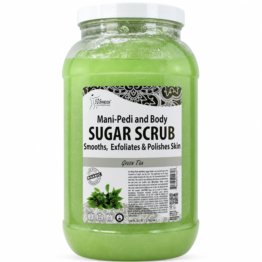 SPA REDI Green Tea Exfoliating Body Scrub – Sugar & Botanical Glycolic Callus Remover for Feet & Dry Skin | Sulfate-Free, Silicone-Free, Cruelty-Free | Professional Salon & At-Home Use | 128 oz