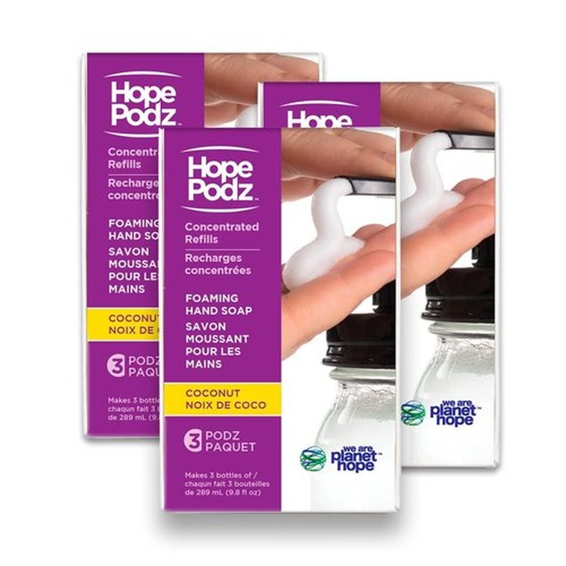 HOPEPODZ Dissolvable Planet-Friendly Foaming Hand Soap Refills - 3 Pack (9 pods) Coconut Scent - Infused with Natural Ingredients and Delightful Fragrance Just Add Water