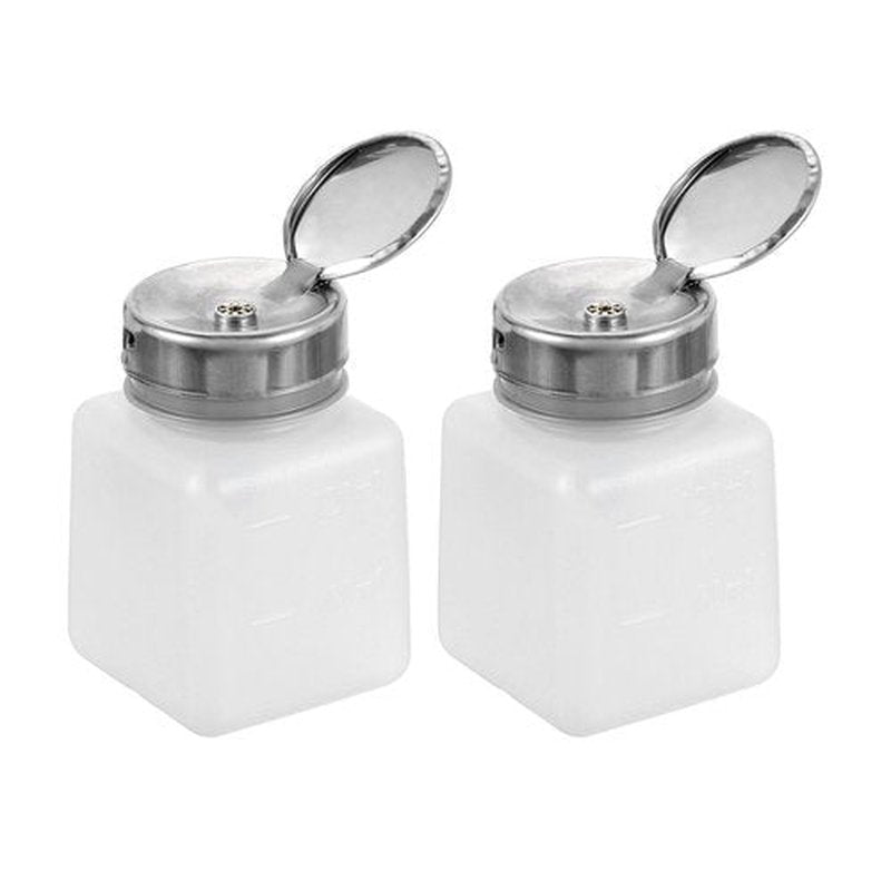 HARFINGTON 2pcs Solvent Alcohol Dispenser 120ml(4oz) Nail Polish Remover Push Down Liquid Dispenser Pump Bottle with Stainless Steel Press Head for Acetone Cleanser Polish Remover, White
