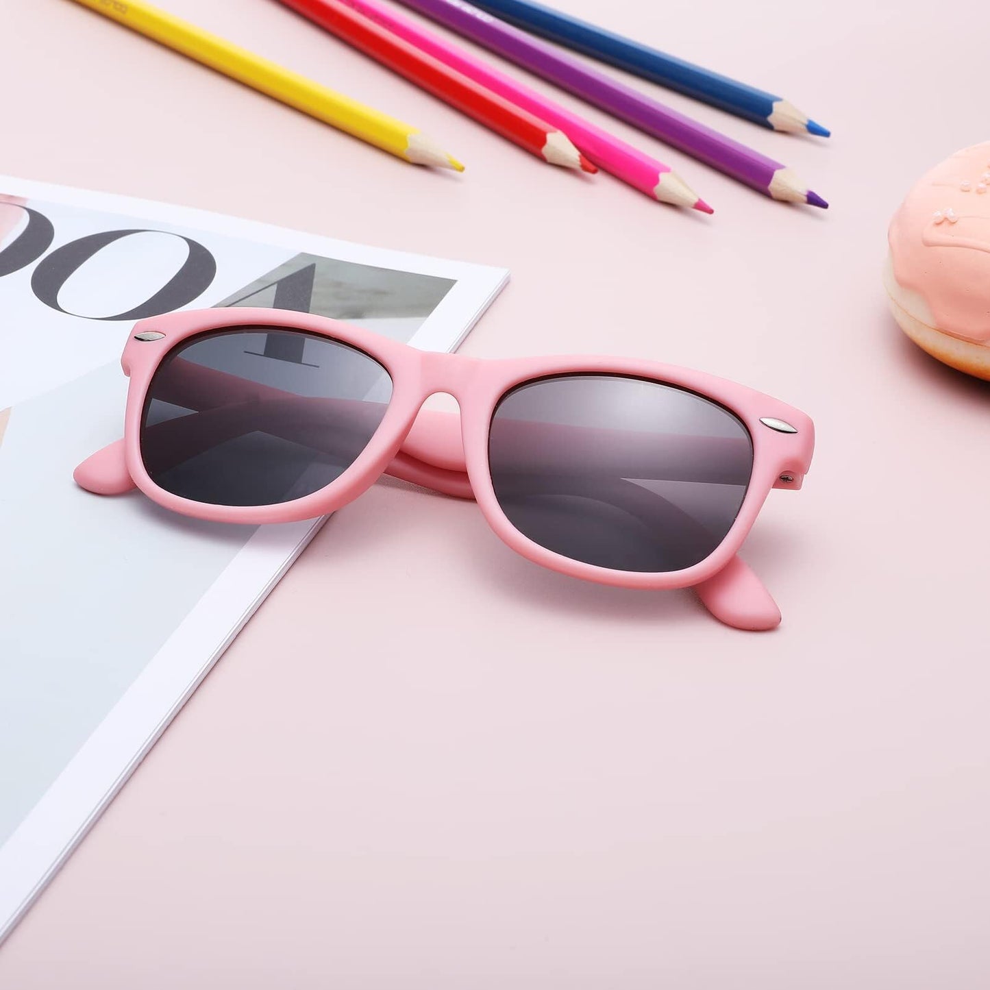 Pro Acme Kids Polarized Sunglasses, Flexible TPEE Frame Shades for Toddler Girls Boys, Ages 3-12（A6 Pink/Green + Pink + Matte Black/Grey）