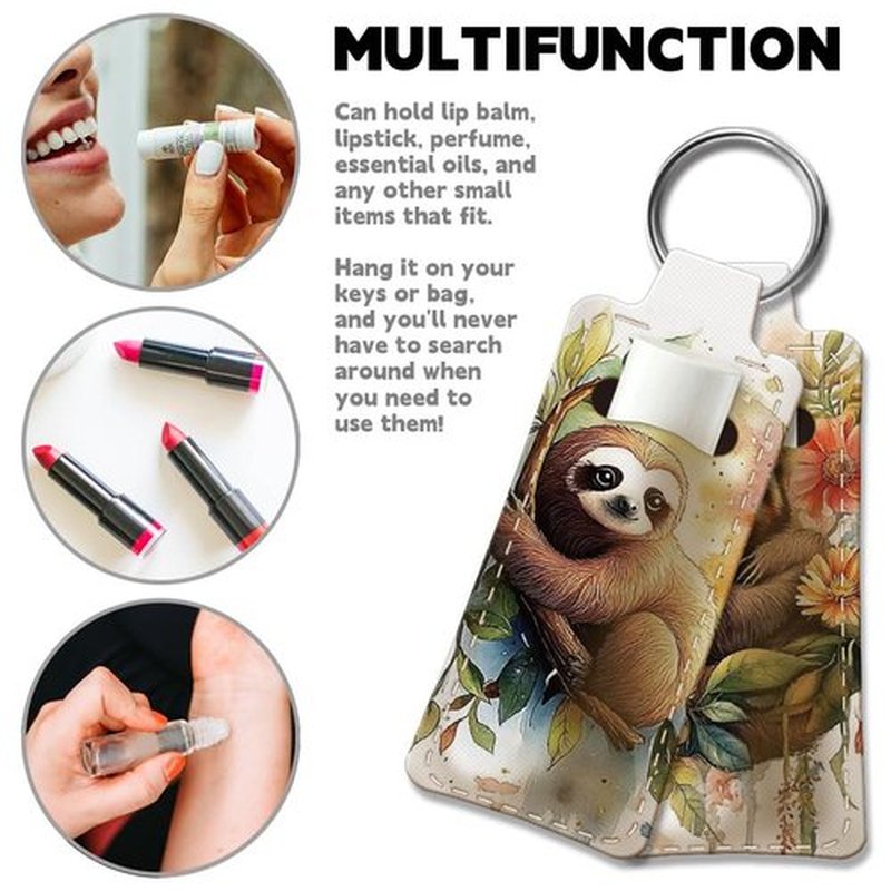 OLYCRAFT 2pcs Lipstick Holder Keychain Sloth Pattern Lip Balm Holders Elastic Diving Fabric Lipstick Keychains Portable Lipstick Holder Bags Lipstick Sleeve Key Ring Holder for Lipstick Chapstick