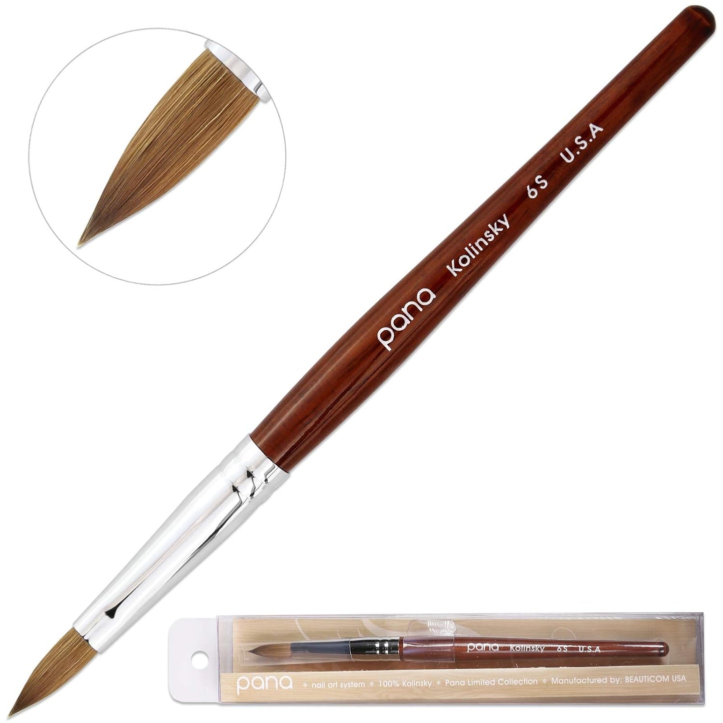 Size 10 PANA Pure Kolinsky Acrylic Nail Brush - Oval Crimped Clear Handle