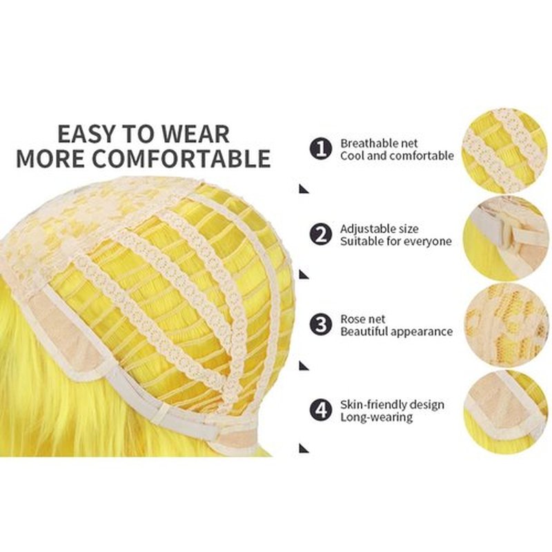 BERON 14 Inches Yellow Wig Short Curly Wig Yellow Bob Wig Charming Women Beach Wave Wigs for Party Wig Cap Include