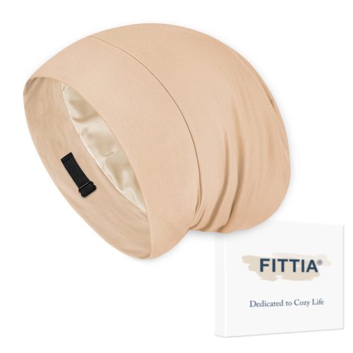 Fittia Satin Hair Bonnet for Sleeping, Silky No Frizzy for Curls Care, Adjustable Strap for Non-Slip, Dreadlocks Cap for Women&Men Taupe