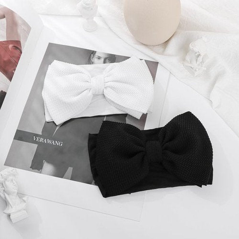 YanJie Baby Girl Bow Headbands - Black, White Nylon Hair Bows for Infants and Toddlers 0-6 Months
