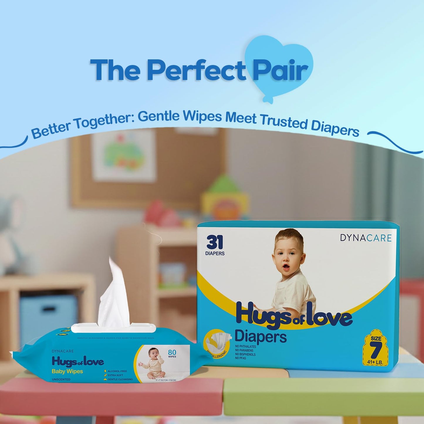 Dynarex DynaCare Hugs of Love Baby Wipes - Unscented - Alcohol-Free Wipes with Aloe & Lanolin, Safe for Sensitive Skin - 80 Wipes per Flip-Top Soft Pack
