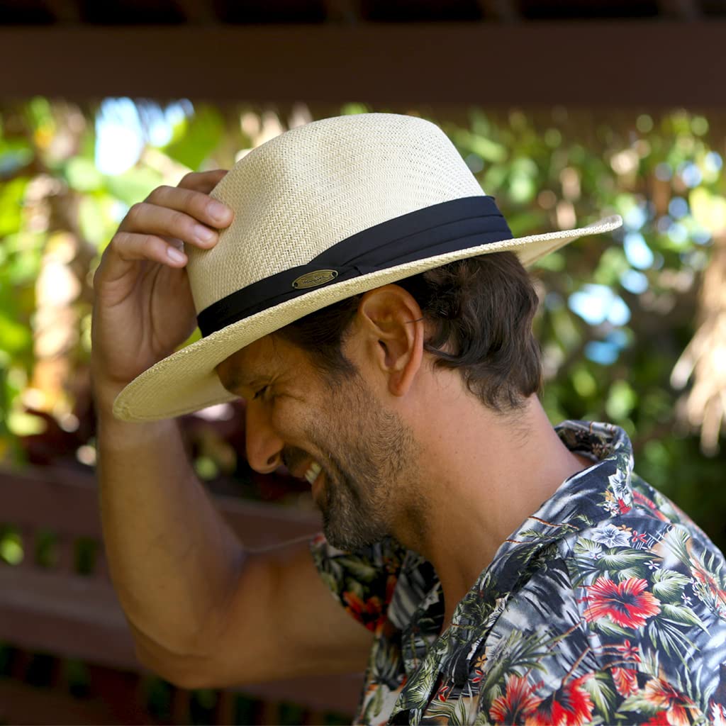 Panama Jack Mens Straw Safari Sun Hat - Lightweight, 3-Pleat Ribbon Band Brown