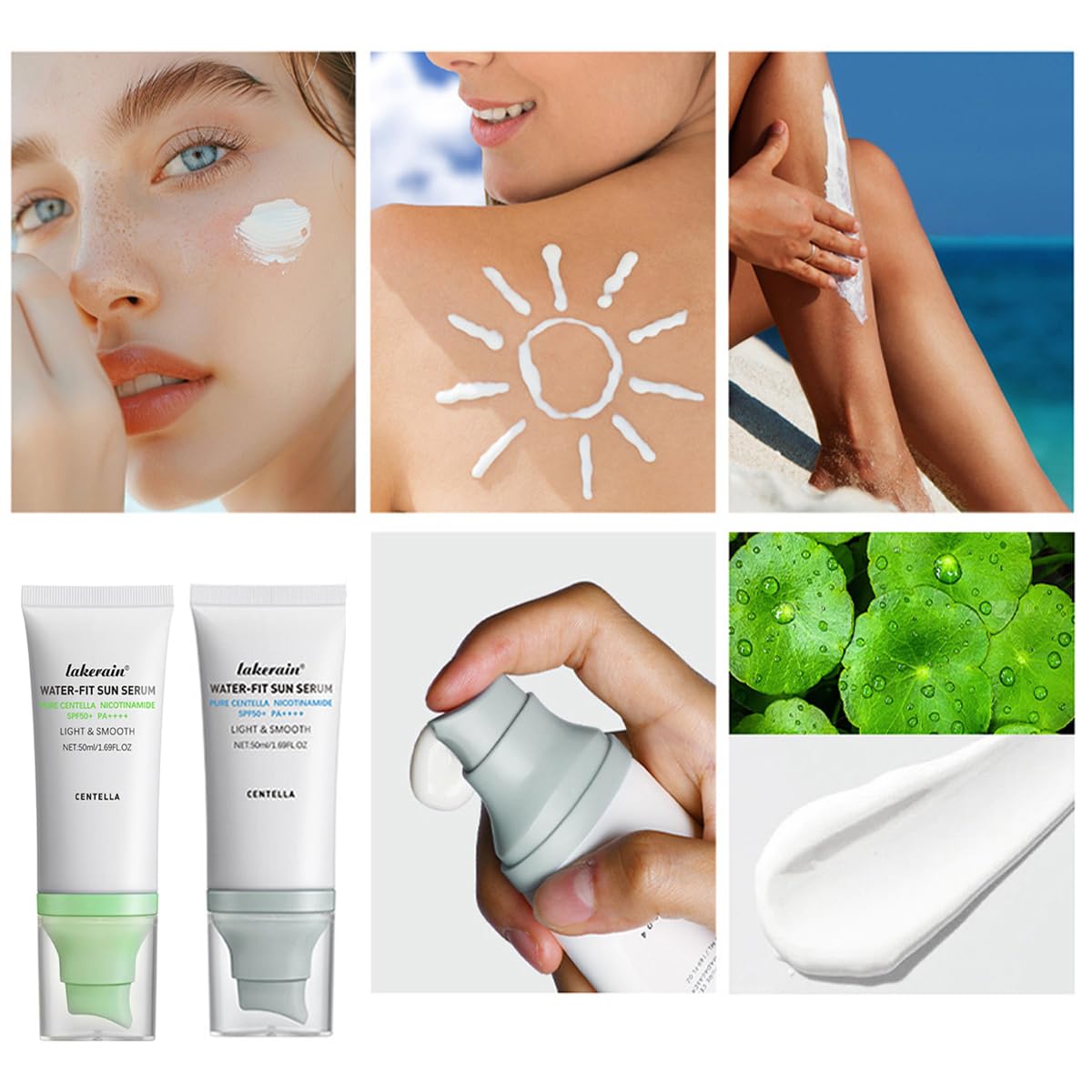 Centella Sunscreen SPF 50,Centella Hyalu Cica Water-Fit Sun Serum,2 Pcs
