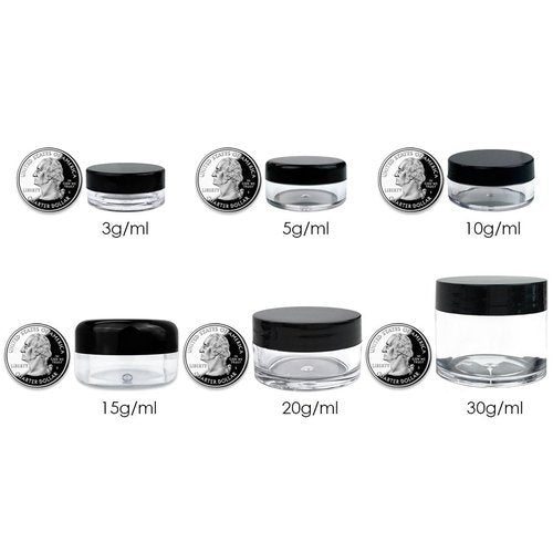 Beauticom 3g/3ml (0.1 Fl Oz) Round Clear Plastic Jars with Round Top Lids for Creams, Lotions, Make Up, Powders, Glitters, and more... (Color: Purple Lid Quantity: 50 Pieces)