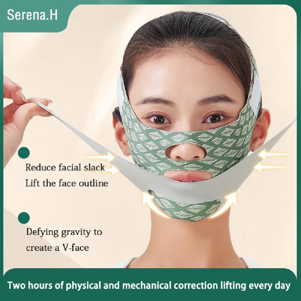 Beauty Face Sculpting Sleep Mask Adjustable Face Silicone Reduce Facial Chin Double Bandage Lifting Tightening Mask Skin Care (Green)